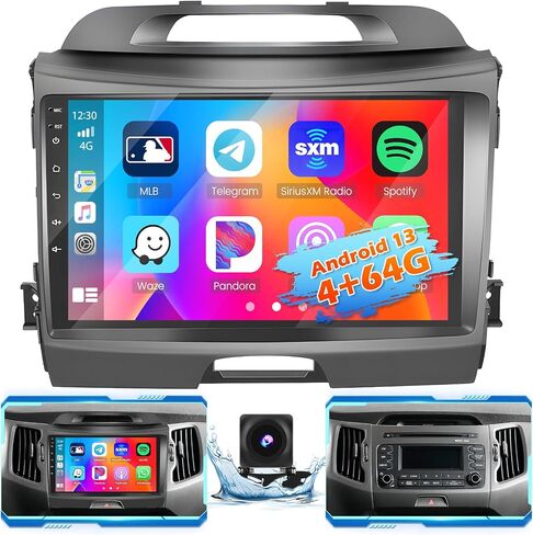 [4G+64G] Hikity for Kia Sportage 2010-2016 Stereo with Carplay Android Auto, 9-Inch Touchscreen Android 13 Radio with GPS Navigation DSP WiFi BT FM RDS Backup Camera in Saudi Arabia