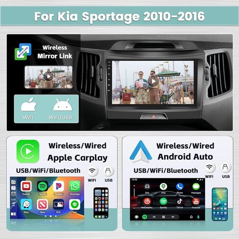 [4G+64G] Hikity for Kia Sportage 2010-2016 Stereo with Carplay Android Auto, 9-Inch Touchscreen Android 13 Radio with GPS Navigation DSP WiFi BT FM RDS Backup Camera in Saudi Arabia