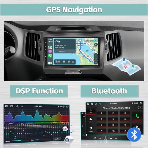 [4G+64G] Hikity for Kia Sportage 2010-2016 Stereo with Carplay Android Auto, 9-Inch Touchscreen Android 13 Radio with GPS Navigation DSP WiFi BT FM RDS Backup Camera in Saudi Arabia