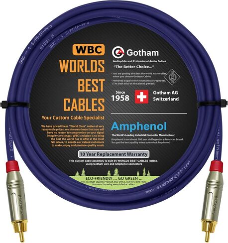 أفضل الكابلات في العالم - كابل SPDIF بطول 10 أقدام - Gotham GAC-1 S/PDIF-Pro (Ultrablue) كابل توصيل الصوت الرقمي LCOFC عالي الجودة ومطلي بالفضة ومقابس Amphenol ACPR-SRD الذهبية RCA - مصنوع حسب الطلب in Saudi Arabia