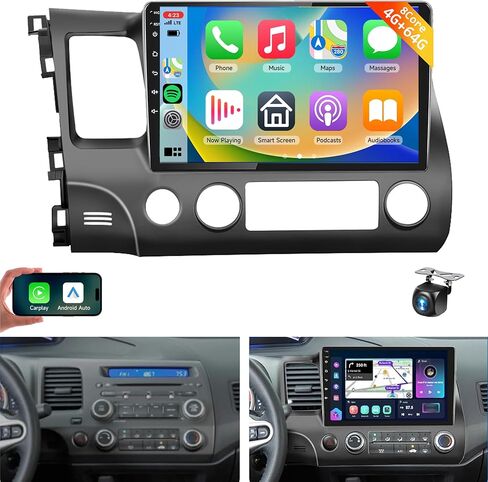 (8Core 4+64G)-لسيارة Honda Civic 2006-2011 Android ستيريو مع Carplay لاسلكي Android Auto، 10.1 بوصة HD 1280 * 720p IPS شاشة لمس راديو السيارة GPS WiFi DSP صوت بلوتوث 5.0 SWC كاميرا احتياطية in Saudi Arabia