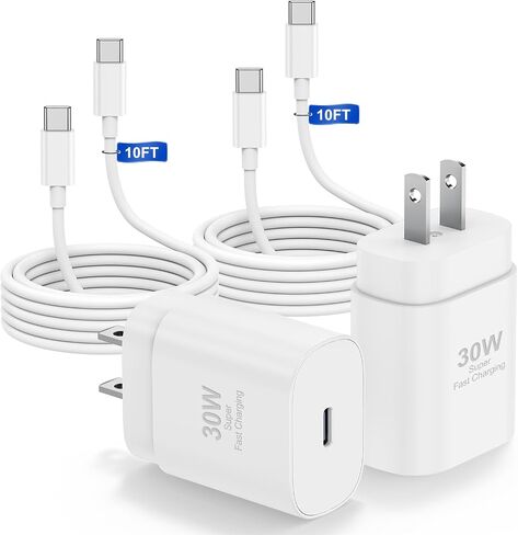 30W iPhone 15 Charger Fast Charging and 10ft USB C to C Cable Cord Long, Type C Block for Apple iPhone 15 Plus/15 Pro Max,iPad Pro 12.9/11 inch/Air/Mini/6 Gen,iPad Wall Plug Cube Brick,Samsung Galaxy in Saudi Arabia