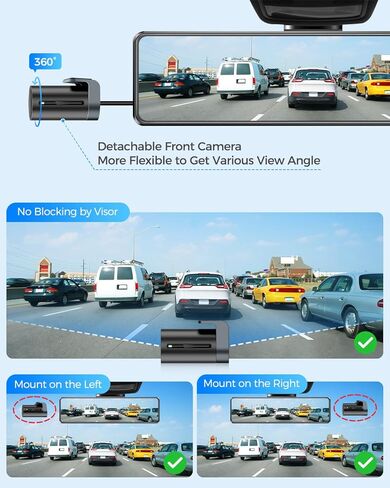 كاميرا قياس AZDOME مقاس 12 بوصة مع كاميرا أمامية منفصلة بدقة 4K، وكاميرا مرآة الرؤية الخلفية مع Sony IMX335، ورؤية ليلية WDR، ونظام تحديد المواقع العالمي (GPS)، وشاشة IPS كاملة اللمس، وبطاقة مجانية سعة 64 جيجابايت، ومساعد ركن السيارة PG18S in Kuwait