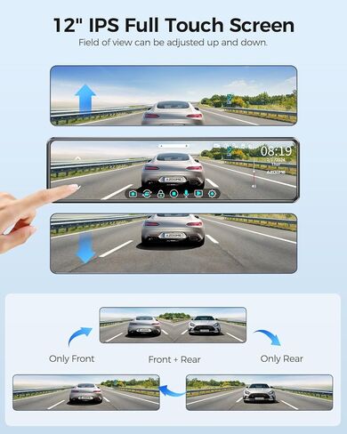 كاميرا قياس AZDOME مقاس 12 بوصة مع كاميرا أمامية منفصلة بدقة 4K، وكاميرا مرآة الرؤية الخلفية مع Sony IMX335، ورؤية ليلية WDR، ونظام تحديد المواقع العالمي (GPS)، وشاشة IPS كاملة اللمس، وبطاقة مجانية سعة 64 جيجابايت، ومساعد ركن السيارة PG18S in Kuwait