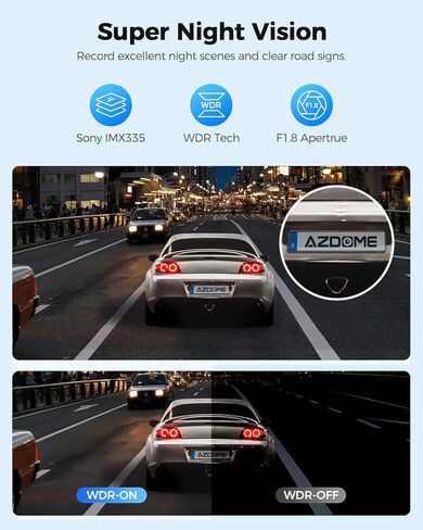 كاميرا قياس AZDOME مقاس 12 بوصة مع كاميرا أمامية منفصلة بدقة 4K، وكاميرا مرآة الرؤية الخلفية مع Sony IMX335، ورؤية ليلية WDR، ونظام تحديد المواقع العالمي (GPS)، وشاشة IPS كاملة اللمس، وبطاقة مجانية سعة 64 جيجابايت، ومساعد ركن السيارة PG18S in Kuwait