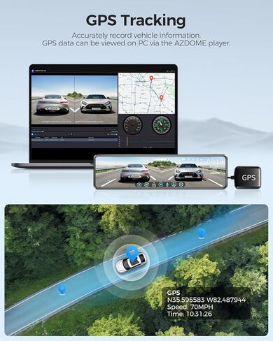 كاميرا قياس AZDOME مقاس 12 بوصة مع كاميرا أمامية منفصلة بدقة 4K، وكاميرا مرآة الرؤية الخلفية مع Sony IMX335، ورؤية ليلية WDR، ونظام تحديد المواقع العالمي (GPS)، وشاشة IPS كاملة اللمس، وبطاقة مجانية سعة 64 جيجابايت، ومساعد ركن السيارة PG18S in Kuwait