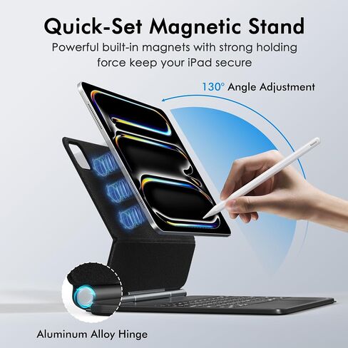 Keyboard Case for iPad Pro 11-inch M4 (2024), Wireless Bluetooth Keyboard with Premium PU Leather Cover, Easy-Set Magnetic Stand, Multi-Touch Trackpad, Full Landscape Mode, 7 Colors Backlight, Black in Saudi Arabia