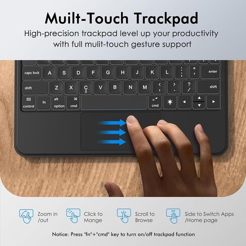 Keyboard Case for iPad Pro 11-inch M4 (2024), Wireless Bluetooth Keyboard with Premium PU Leather Cover, Easy-Set Magnetic Stand, Multi-Touch Trackpad, Full Landscape Mode, 7 Colors Backlight, Black in Saudi Arabia