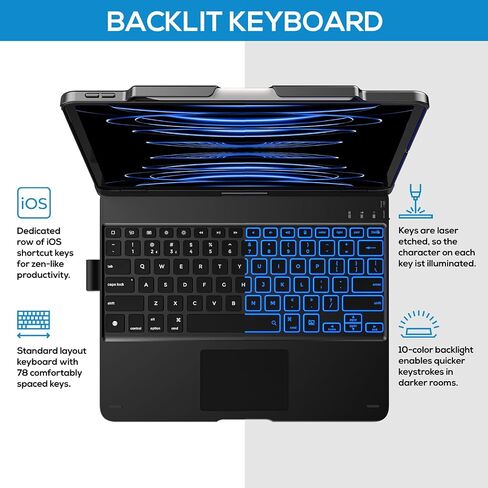 typecase Touch Keyboard for iPad Pro 13 & iPad Air 13 2024, Trackpad, 11-Colors Backlit with Pencil Holder, Dull Black in Saudi Arabia