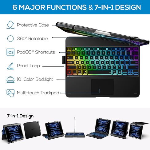 typecase Touch Keyboard for iPad Pro 13 & iPad Air 13 2024, Trackpad, 11-Colors Backlit with Pencil Holder, Dull Black in Saudi Arabia