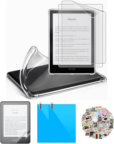 Clear Case for 6.8" Kindle Paperwhite 11th Generation 2021 and Signature Edition, 4 in 1 Case with 2 Screen Protectors and 50 Stickers,Lightweight and Scratch-Proof Silicone Back Cover in Saudi Arabia