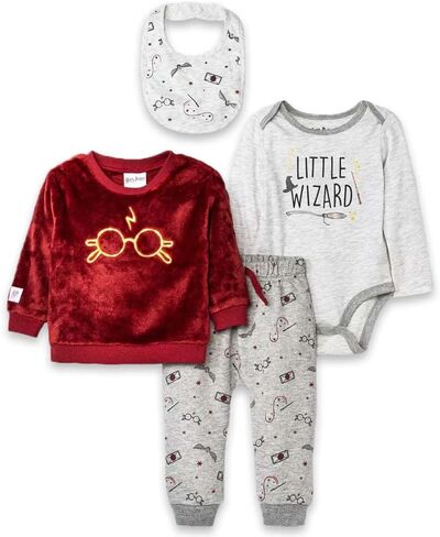 Harry Potter Boys Infant One Piece Bodysuit Long Sleeve Sweatshirt Jogging Pants and Bibs - 4 Piece Cozy Set in Saudi Arabia