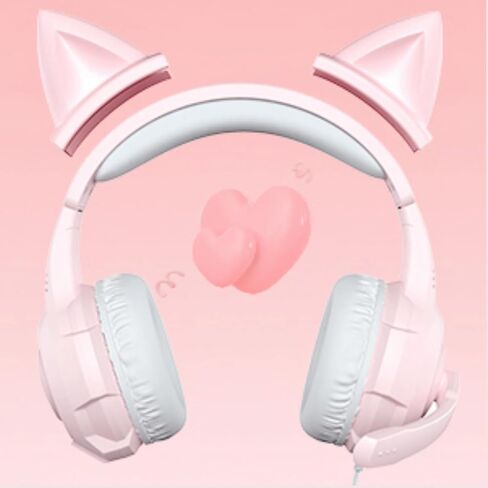 سماعة رأس على شكل قطة للفتيات، سماعات رأس لطيفة فوق الأذن مع ميكروفون، تحكم في مستوى الصوت، وسادات أذن قطيفة ناعمة، عصابة رأس قابلة للتعديل للكمبيوتر الشخصي/الكمبيوتر المحمول/Mac/ PS5/ PS4/Xbox/الهواتف (وردي) in Kuwait