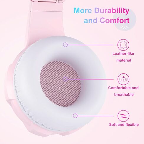 سماعة رأس على شكل قطة للفتيات، سماعات رأس لطيفة فوق الأذن مع ميكروفون، تحكم في مستوى الصوت، وسادات أذن قطيفة ناعمة، عصابة رأس قابلة للتعديل للكمبيوتر الشخصي/الكمبيوتر المحمول/Mac/ PS5/ PS4/Xbox/الهواتف (وردي) in Kuwait