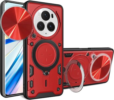 حافظة لهاتف Honor Magic 6 Pro 5G مع نافذة كاميرا منزلقة، مسند، مادة TC+TPC، غطاء هاتف مزدوج الطبقات مقاوم للصدمات ومضاد للخدش، أسود in Saudi Arabia