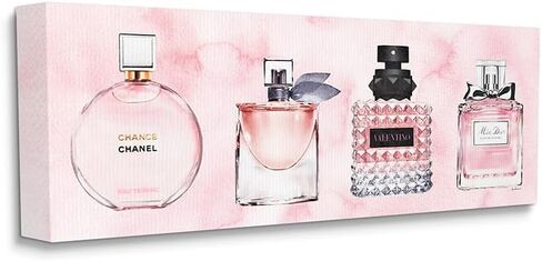 Stupell Industries Pink Fashion Fragrance Bottles Watercolor Pattern, Design by Amanda Greenwood Wall Plaque, 7x17 in Saudi Arabia