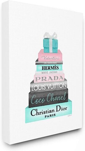 The Stupell Home Décor Collection High Fashion Bookstack Pink with Blue Box and Bow Framed Giclee Texturized Art, 11 x 14, Multi-Color in Saudi Arabia