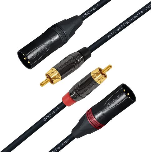 أفضل الكابلات في العالم بطول 2 قدم - زوج كابل RCA إلى XLR (ذكر) - كابل Gotham GAC-4/1 (أسود) كابل توصيل صوتي رباعي النجوم وAmphenol ACPL RCA وNeutrik Male XLR Gold Plugs - مصنوع حسب الطلب in Saudi Arabia