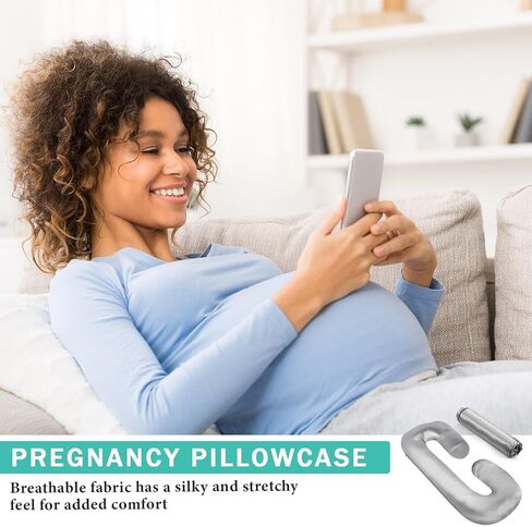 غطاء وسادة الحمل غطاء وسادة الأمومة (الغطاء فقط) غطاء وسادة الحمل من مادة الساتان لكامل الجسم يوفر دعمًا للنوم والحمل in Kuwait