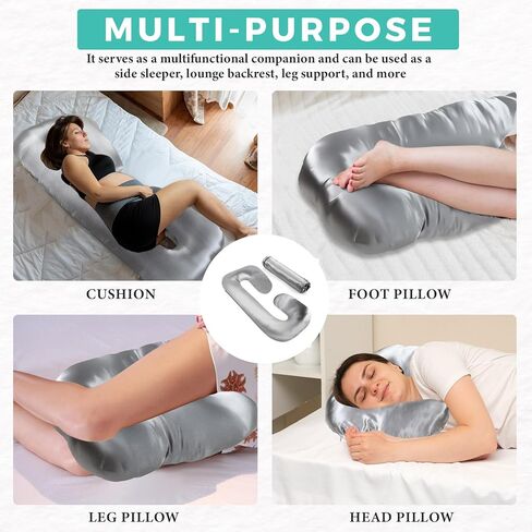 غطاء وسادة الحمل غطاء وسادة الأمومة (الغطاء فقط) غطاء وسادة الحمل من مادة الساتان لكامل الجسم يوفر دعمًا للنوم والحمل in Kuwait