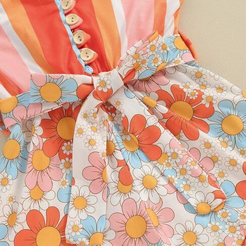 Kids Baby Girl Summer Clothes Spaghetti Straps Rainbow Print Romper Floral Jumpsuit with Belt Boho Outfits in Saudi Arabia
