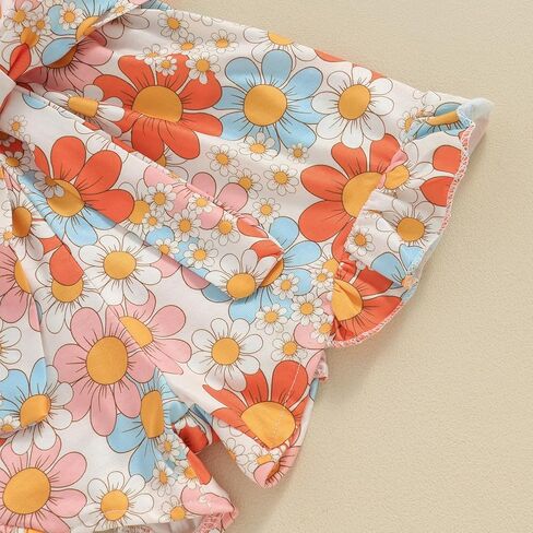 Kids Baby Girl Summer Clothes Spaghetti Straps Rainbow Print Romper Floral Jumpsuit with Belt Boho Outfits in Saudi Arabia