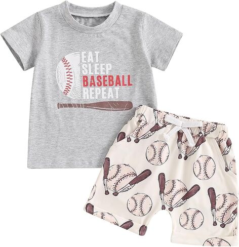 Toddler Baby Boy Summer Outfit Short Sleeve T Shirt Top Casual Shorts Set Infant Newborn Clothes 6 12 18 24 Month 2T in Saudi Arabia