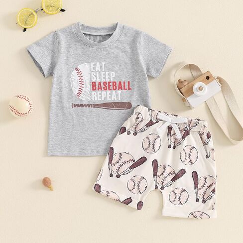 Toddler Baby Boy Summer Outfit Short Sleeve T Shirt Top Casual Shorts Set Infant Newborn Clothes 6 12 18 24 Month 2T in Saudi Arabia