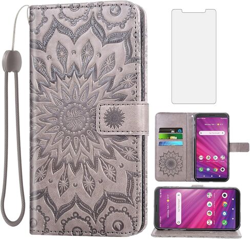 Asuwish Phone Case for Alcatel Lumos (DALN5023) / Axel (5004R) Wallet with Tempered Glass Screen Protector and Sunflower Leather Slim Flip Cover Card Holder Stand Cell Accessories Axle Women Men Gray in Kuwait