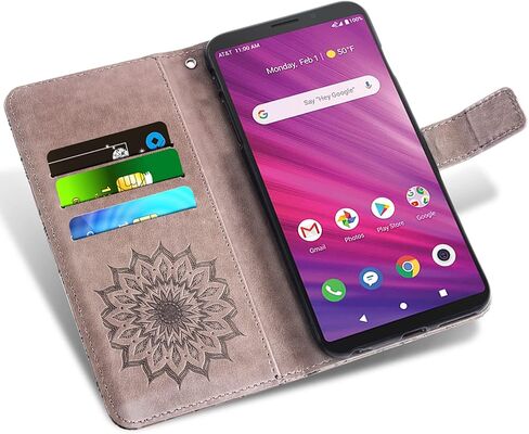Asuwish Phone Case for Alcatel Lumos (DALN5023) / Axel (5004R) Wallet with Tempered Glass Screen Protector and Sunflower Leather Slim Flip Cover Card Holder Stand Cell Accessories Axle Women Men Gray in Kuwait