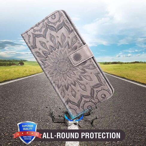 Asuwish Phone Case for Alcatel Lumos (DALN5023) / Axel (5004R) Wallet with Tempered Glass Screen Protector and Sunflower Leather Slim Flip Cover Card Holder Stand Cell Accessories Axle Women Men Gray in Kuwait