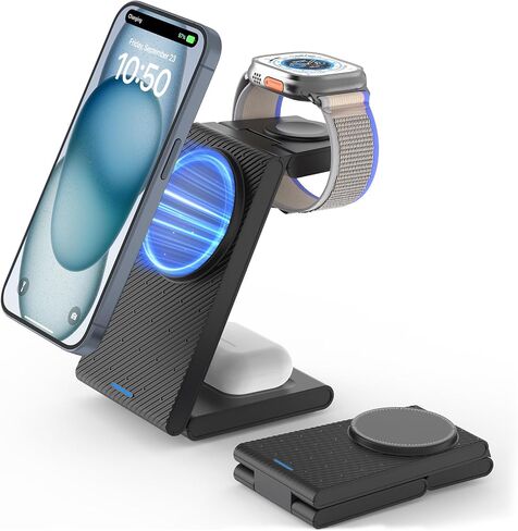 Foldable Wireless Charging Station for MagSafe: JoyGeek Wireless Charger Stand for Apple Series - Magnetic Charging Charger for Apple Watch/AirPods -Travel Essentials in Saudi Arabia