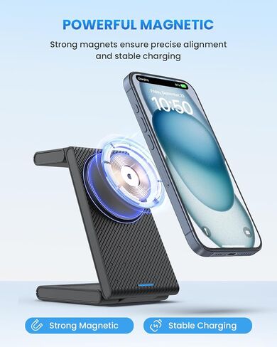 Foldable Wireless Charging Station for MagSafe: JoyGeek Wireless Charger Stand for Apple Series - Magnetic Charging Charger for Apple Watch/AirPods -Travel Essentials in Saudi Arabia