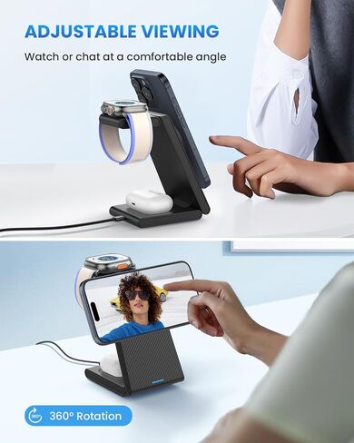 Foldable Wireless Charging Station for MagSafe: JoyGeek Wireless Charger Stand for Apple Series - Magnetic Charging Charger for Apple Watch/AirPods -Travel Essentials in Saudi Arabia