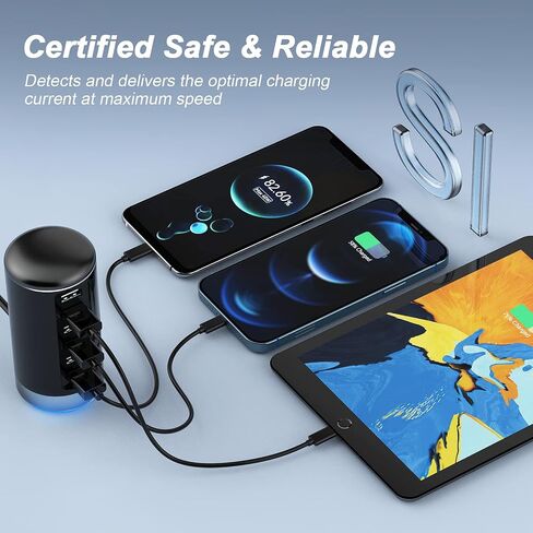 Desktop USB Charging Station, Universal 6 Ports USB Charger with Smart Identification Technology for iPhone, iPad, Android and All Other USB Enabled Devices, Black & Silver in Saudi Arabia