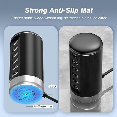 Desktop USB Charging Station, Universal 6 Ports USB Charger with Smart Identification Technology for iPhone, iPad, Android and All Other USB Enabled Devices, Black & Silver in Saudi Arabia