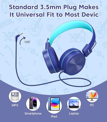 سماعات رأس للأطفال، سماعات رأس للأطفال الصغار مع محدد صوت آمن 94 ديسيبل، سماعات رأس مدرسية سلكية للأطفال مع تصميم مرن وقابل للتعديل للأولاد والبنات (أخضر) in Kuwait