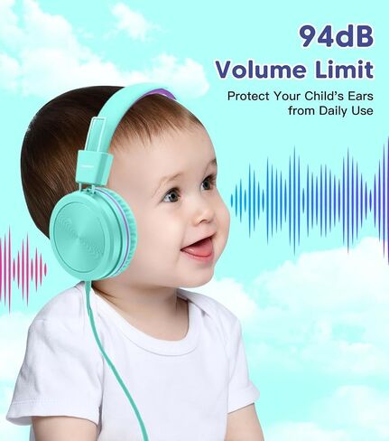 Kids Headphones, Toddler Headphones with Safe Volume Limiter 94dB, Wired School Headphones for Kid with Adjustable and Flexible Design for Boys and Girls (Blue) in Kuwait