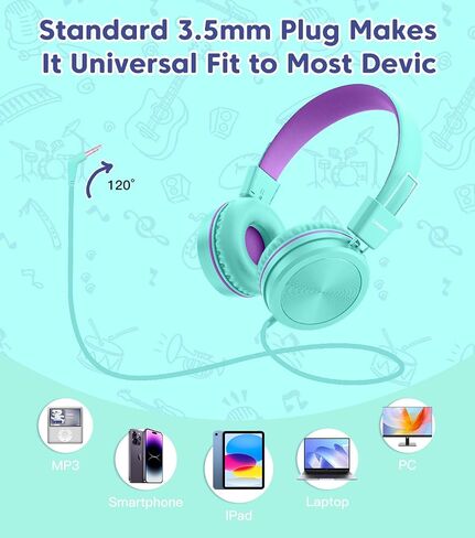 Kids Headphones, Toddler Headphones with Safe Volume Limiter 94dB, Wired School Headphones for Kid with Adjustable and Flexible Design for Boys and Girls (Blue) in Kuwait