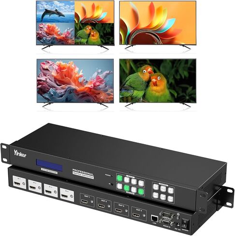 4K 30 هرتز HDMI Matrix Video Wall Controller Multiviewer 4x4، موزع محول مثبت على حامل يدعم الربط 2x2 وPIP وتضمين الصوت و90 درجة، 180 درجة، 270 درجة تدوير وواجهة المستخدم الرسومية على الويب والتحكم في التطبيق in Saudi Arabia