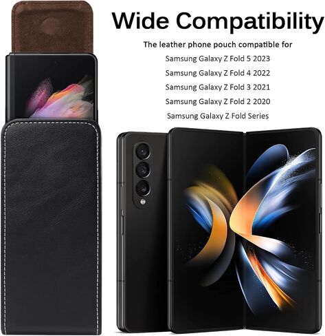 Miimall متوافق مع Samsung Galaxy Z Fold 6/5/4/3/2 حافظة حزام للهاتف، حقيبة جلدية مع حلقة تسلق + إغلاق مغناطيسي لحقيبة الهاتف القابلة للطي لهاتف Galaxy Z Fold 6/Z Fold 5/4/3/2 (أسود ) in Saudi Arabia