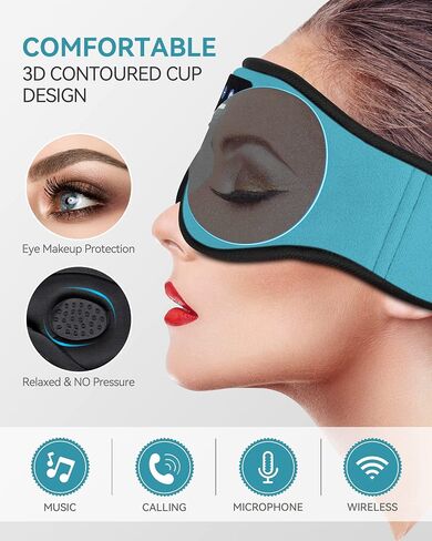 MUSICOZY Sleep Headphones, Bluetooth 5.2 Sleep Mask Headband Headphones Sleeping Eye Mask, Wireless Music Earbuds Earphones with HD Headphones Ultra-Thin Stereo Speakers for Side Sleepers Men Women in Saudi Arabia