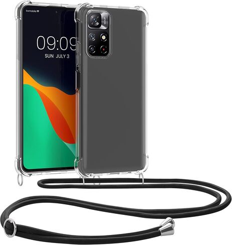 kwmobile Crossbody Case Compatible with Xiaomi Redmi Note 11S 5G / Poco M4 Pro 5G Case - Clear TPU Phone Cover w/Lanyard Cord Strap - Black/Transparent in Saudi Arabia