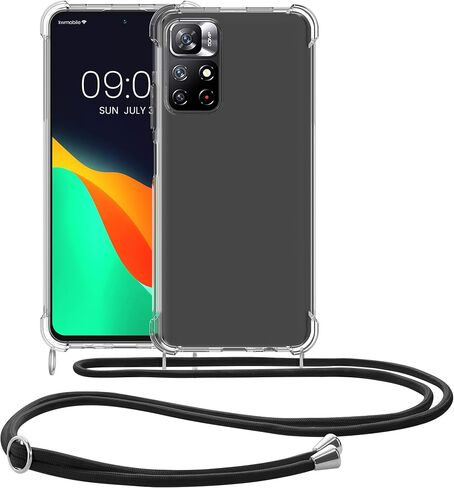 kwmobile Crossbody Case Compatible with Xiaomi Redmi Note 11S 5G / Poco M4 Pro 5G Case - Clear TPU Phone Cover w/Lanyard Cord Strap - Black/Transparent in Saudi Arabia
