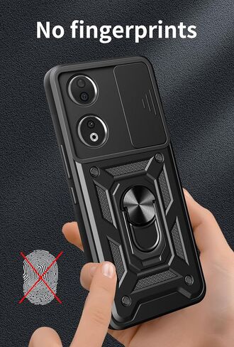 جراب لهاتف Huawei Honor 90 Smart/Honor X7b مع واقي شاشة من الزجاج المقوى [عبوة من قطعتين]، نافذة كاميرا منزلقة، مسند، غطاء هاتف مزدوج الطبقات مقاوم للصدمات ومضاد للخدش، أسود in Saudi Arabia