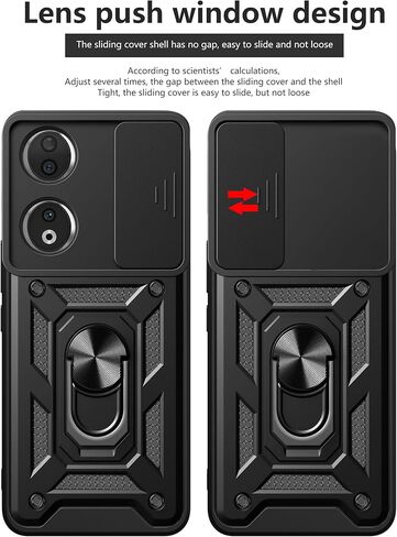 جراب لهاتف Huawei Honor 90 Smart/Honor X7b مع واقي شاشة من الزجاج المقوى [عبوة من قطعتين]، نافذة كاميرا منزلقة، مسند، غطاء هاتف مزدوج الطبقات مقاوم للصدمات ومضاد للخدش، أسود in Saudi Arabia