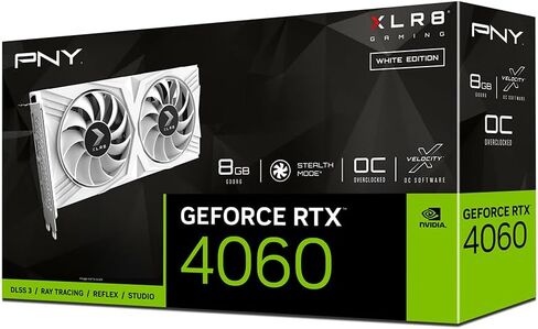 PNY GeForce RTX™ 4060 8GB XLR8 Gaming Verto™ Dual Fan OC White Edition Graphics Card DLSS 3 (128-bit, PCIe 4.0, GDDR6, HDMI/DisplayPort, 2 Slot) in Saudi Arabia