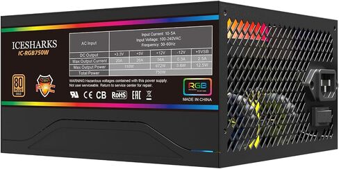 مزود طاقة للألعاب 80 Plus معتمد من ICESHARKS مزود طاقة وحدات PSU بالكامل 750 وات - حجم صغير - ATX PSU أسود in Kuwait