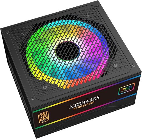 مزود طاقة للألعاب 80 Plus معتمد من ICESHARKS مزود طاقة وحدات PSU بالكامل 750 وات - حجم صغير - ATX PSU أسود in Kuwait