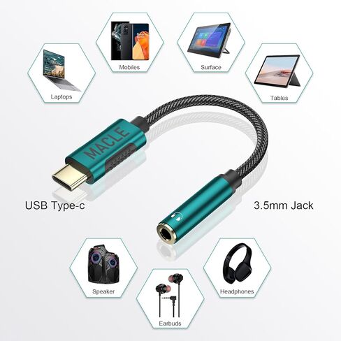 محول مقبس USB C إلى 3.5 مم من MACLE محول سماعة رأس من النوع C كابل Aux دونجل صوتي لهاتف iPhone 15 Pro Max Samsung Galaxy Tab A54 A53 S24 S23 Z Flip Fold Google Pixel 8a 8 7a 7a 6a لجهاز iPad Air 5 Mini 6 in Saudi Arabia